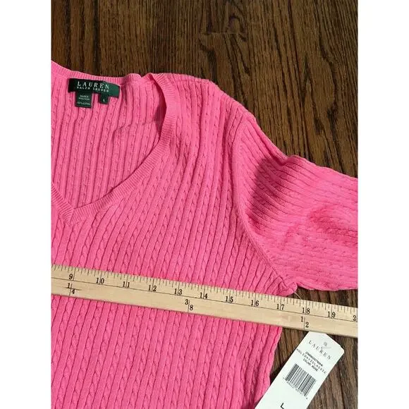 Lauren Ralph Lauren Sweater Womens Large Pink Cable Knit Classic Fit Preppy NWT